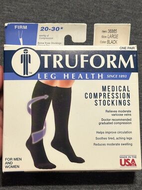 Truform Medical Compression Dress Socks for Men or Women - Black, Sz Large